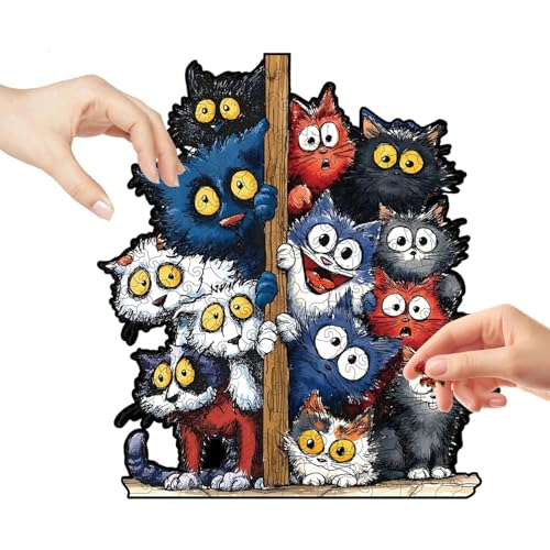 Ylnailky 木製の猫パズルボックス,リアルな玩具と精密な装?品 | 動物形状の木製カットパズル | 愛好家 大人 壁棚 家庭 家族 友人 室内用