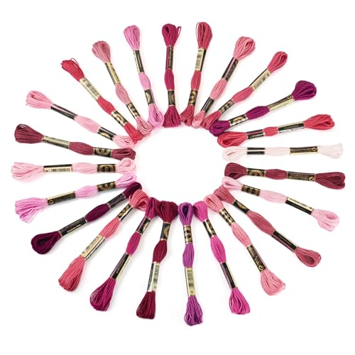 Image of FASHEWELRY 210 Yards Handmade 6-Ply Polyester Embroidery Floss Pink Crewel Cross Stitch Threads 1mm Embroidery Thread Bulk for Jewelry Making Sewing Holiday Decorations Crafts DIY Projects