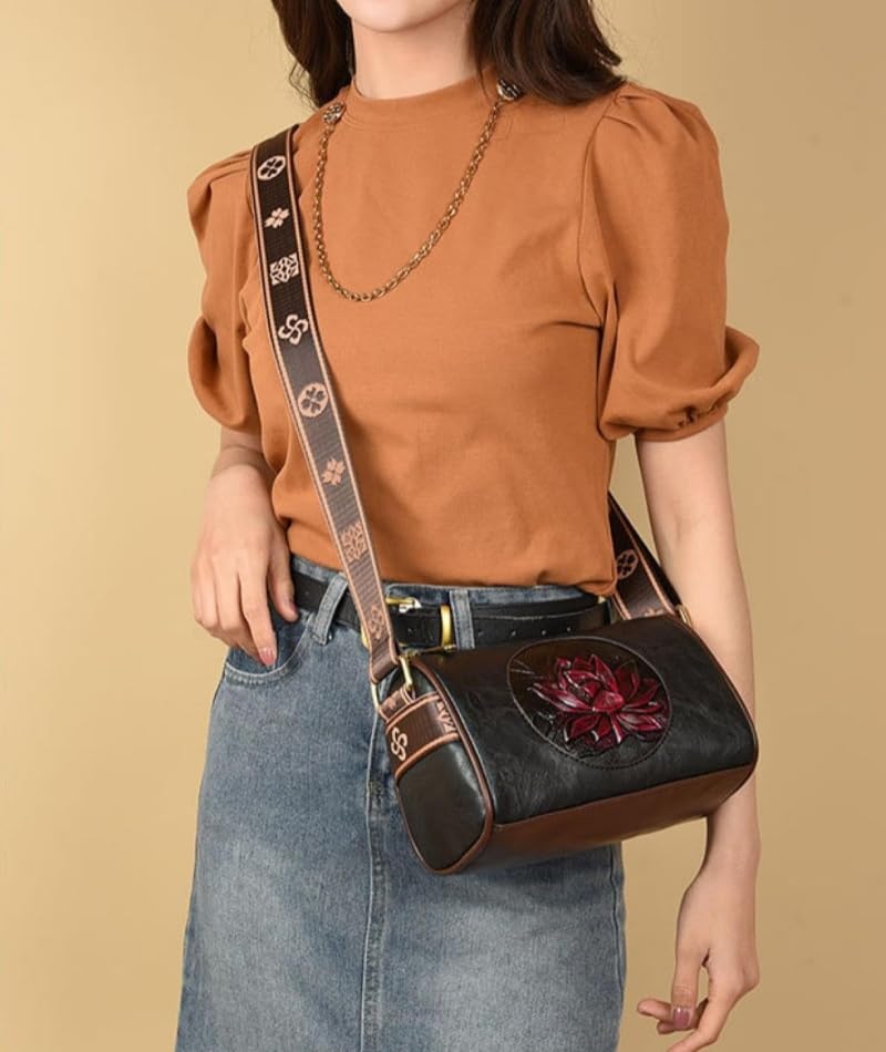 Women Vintage Lotus Crossbody Bag,Ethnic Style Printed Shoulder Bag,Versatile Lotus Floral Purse With Adjustable Strap2
