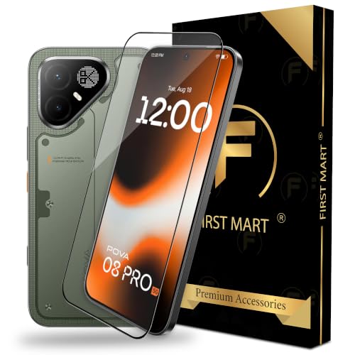 Image of FIRST MART Tempered Glass for Tecno Pova 8 Pro, 9H Full-Glue Screen Protector, 3D Edge-to-Edge, HD Clear, Oleophobic, Case-Friendly, Black, Pack of 1