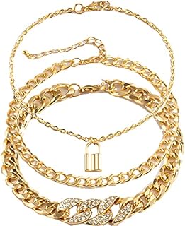 5pcs Cuban Chain Rhinestone Tennis Anklet Set for Women Teen Girls, 18K Gold or White Gold Plated Chain Ankle Bracelets for Women with Extension