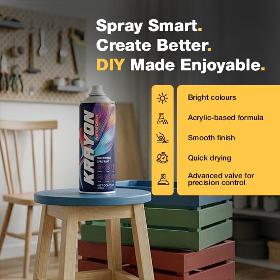 Image of BANNA Krayon GI Silver Acrylic Spray Paint 400 ml | Quick Dry Rust-Resistant Multi Surface Aerosol Spray Paint for Metal, Wood, Plastic, Glass, Furniture & DIY Projects