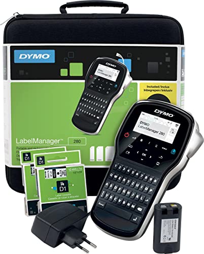 DYMO LabelManager 280 Kit de rotuladora portátil y Recargable, Teclado QWERTY, con 2 Rollos de Etiquetas D1 y maletín de Transporte