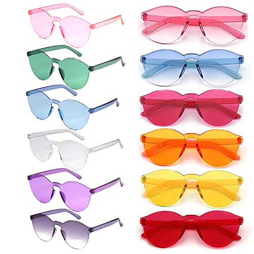 12 Pack Rimless Kids Sunglasses Party Favors - Colorful Glasses for Women, Girls, Boys, Unisex - Birthday, Beach, Pool Party Supplies