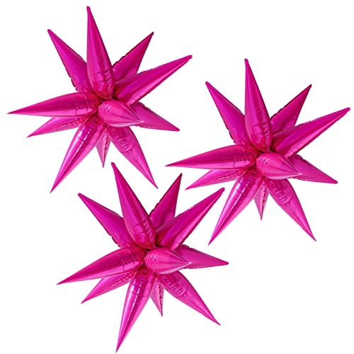 Image of 3pcs 26inch babe pink Star foil balloons.babe Explosion Star burst star balloon-Spike cone balloon for birthday party decorations,wedding,Bachelor party