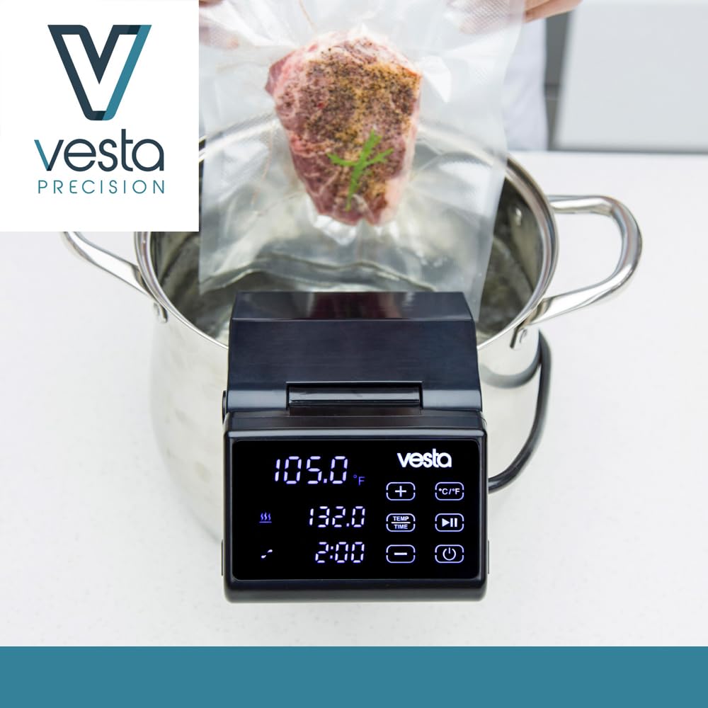 Vesta Precision Thermocirculateur à Immersion SV91 Imersa Pro pour Cuisine basse Température avec App de Contrôle compatible avec les Réservoirs d'eau ≤50L | Conception Pliable Couleur Noire