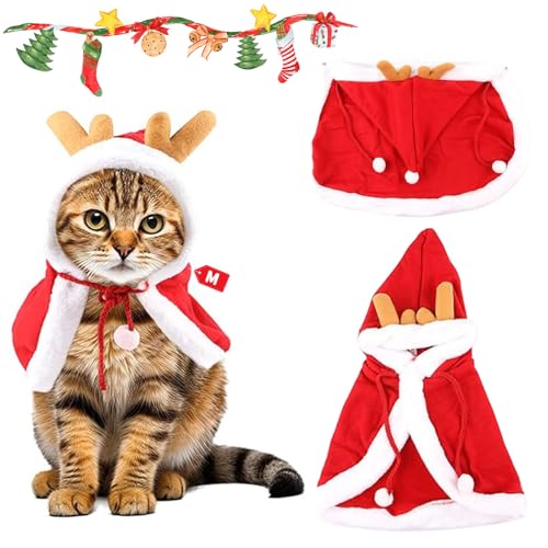 HOMEBASICS 犬猫 クリスマス ケープ マント コスチューム 服 コスプレ衣装 仮装 鹿の角 通気 パーティー 小型犬中型犬 猫 可愛い ペット用品 洋服 (M)