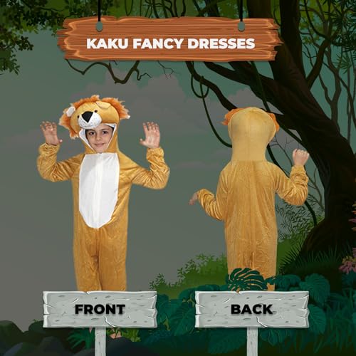 Image of Kaku Fancy Dresses Lion Wild Animal Costume For Kids - Brown, 3-4 Years | Animal Fancy Dress For Boys & Girls
