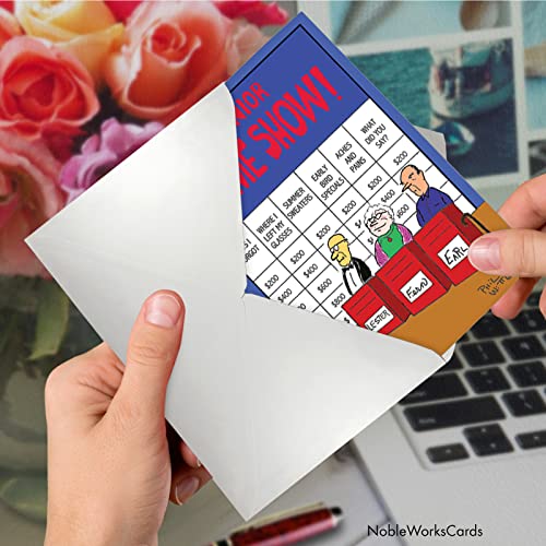 Nobleworks - 1 Happy Birthday Greeting Card Funny - Cartoon Comic Humor, Celebrate Senior Citizens Birthdays Notecard - Senior Game Show 6291Z #TOP4