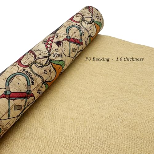 Image of SorenCut Cork Fabric Roll 12 x 52 Inch - Small Bags Print Cork Leather Fabric for Earrings, Bow Making, Bags, Wallets & DIY Sewing Projects - Vegan Leather Alternative Craft Sheet
