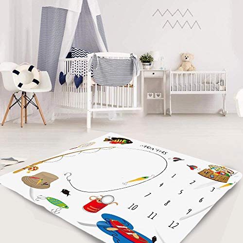 Image of BTZDME3 Baby Monthly Milestone Go Fishing Blanket, 48x40in Newborn Memory Blanket