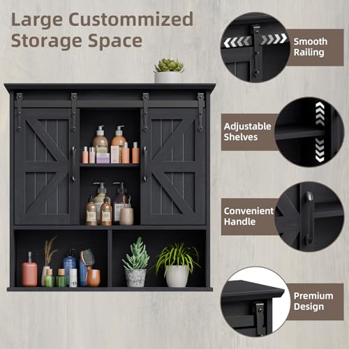 Image of Vabches Bathroom Wall Cabinet, Farmhouse Medicine Cabinet, Black