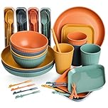 Sour Lemon 52-Piece Unbreakable Dinnerware Set - Lightweight Colorful Plastic Camping Plates, Bowls, Cups, Cutlery Set, Straw, Forks
