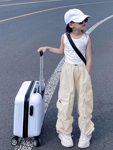 Image of Girls Cargo Pants Elastic Waist Drawstring with Pockets Pants | 6-14 years High Waist Loose fit School Hiking Casual