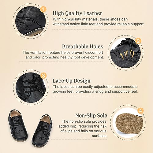 Image of KIDSUN Toddler Dress Shoes Boys Girls Lace Up Oxford Shoes School Uniform Loafer Flats Casual Wedding Party Shoes