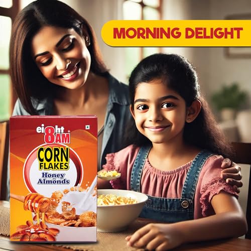 Image of 8:00 AM Corn Flakes Honey & Almond 300 Gram (Pack Of 3), No Cholesterol, Trans Fat, Artificial Additives, Source Of Fiber, Iron & Calcium, Crunchy & Nutritious Whole Grain Breakfast Cereal