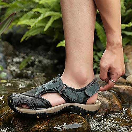 Men's Real Leather Closed Toe Sandals, Casual Handmade Hiking Sandals, Fashion Hollow Out Backpacking Beach Shoes4