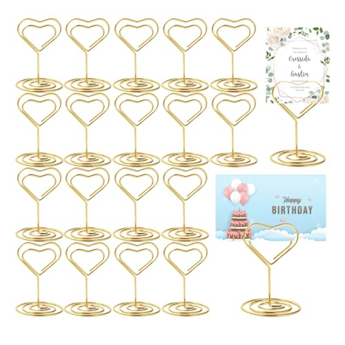 NieYat 20 Tischkartenhalter Gold Fotohalter Herz Menükartenhalter für Hochzeiten Partys Büro 5x3 cm Edelstahl