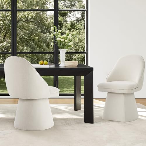 Image of KISLOT Swivel Dining Chairs Modern Desk Chair Upholstered Linen Fabric Side Chair for Kitchen Dining Room Bedroom,Linen,1 Box