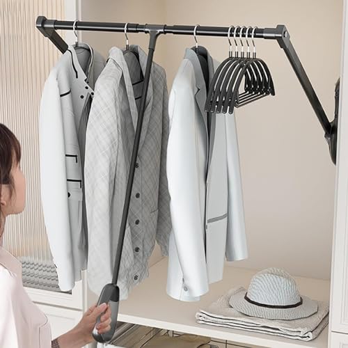 SnamicE Perchero abatible para Armario, Barra elevable para Armario de 51 a 120 cm, Perchero de Ancho Ajustable, Barra para Colgar Ropa, 51,51
