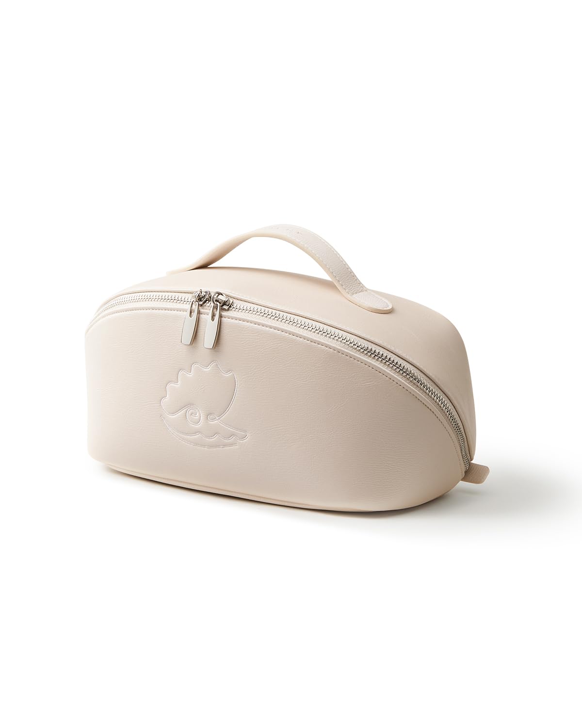 EACHY Travel Makeup Bag for Women, Flat Open Cosmetic Bag, Beige, Medium