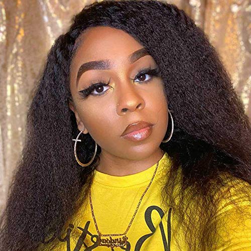 Human Hair Wigs For Black Women Yaki Kinky Straight Wigs 10A Grade Glueless Full Machine Made None Lace Front Side Part Wigs Natural Color(16inch)…