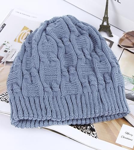 KMOLY Gorro feminino de inverno despojado grosso e quente gorro de tricô elástico crânio gorro de es