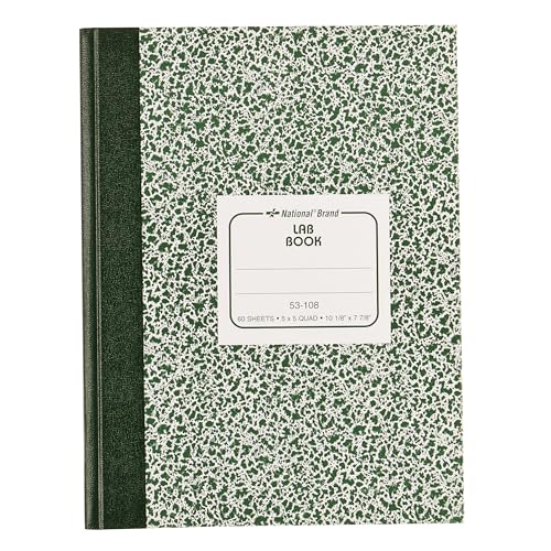 National Brand Lab Book, 5 x 5 Quad, Green Marble, 10.125 x 7.875 Inches, 60 Sheets (53108)