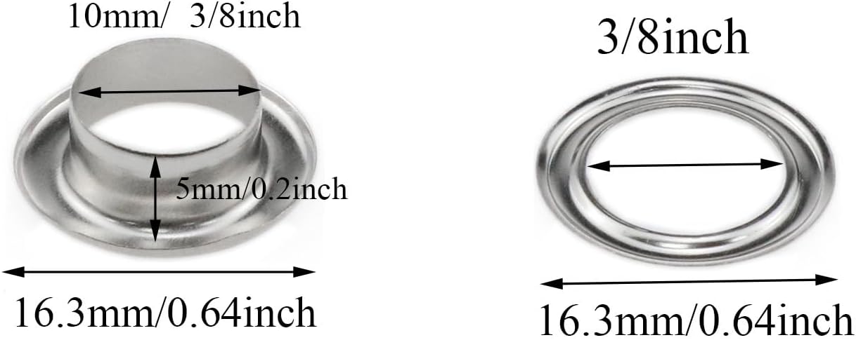 Meuey Lyot 3/8 Inch（10MM）Holes Grommets Eyelets with Washers for Clothing, Leather, Canvas (Silver) -120 Sets