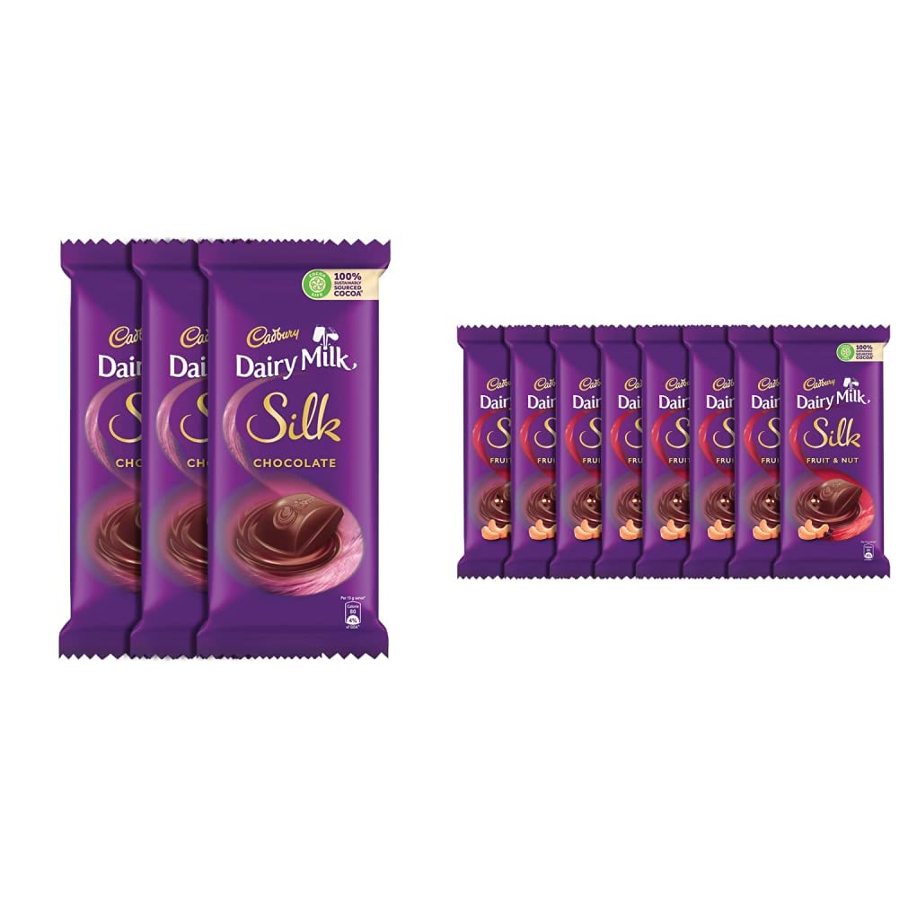 Cadbury Dairy Milk Silk Chocolate Bar, 150g (Pack of 3) & Dairy Milk Silk Fruit & Nut Chocolate Bar, 55g - Pack of 8