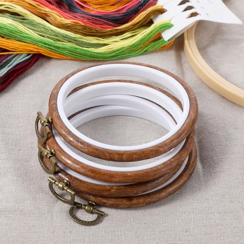 Image of 3 Pieces 3 Inch Embroidery Hoop Set, Cross Stitch Ornament Frames, Embroidery Hoop Imitated Wood Display Frame for Art Craft Sewing and Hanging Decor