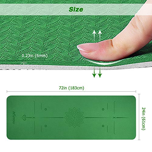 KUYOU Yogamat, gymnastiekmat, antislip, ftalaatvrij, fitnessmat, TPE, hypoallergeen, oefenmat, voor yoga, pilates, fitness, workout en gymnastiek, trainingsmat, 183 cm x 61 cm x 6 mm - Image 8