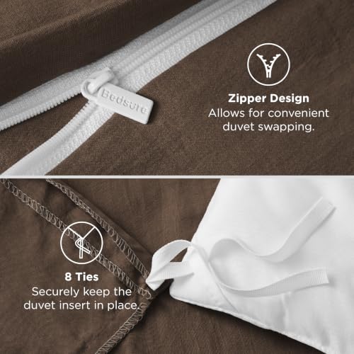Image of Bedsure Prewashed Twin Duvet Cover, Cotton-Like Bedding Set, Dark Brown | Ultra Soft, Relaxed Texture, Twin XL Breathable Comfort, Hidden Zipper, 8 Corner Ties, Easy Care, OEKO-TEX, Year-Round Use