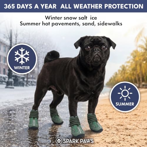 Image of Spark Paws 365 Dog Shoes - All-Weather Paw Protection | Winter Snow Boots & Summer Hot Pavement Booties for Dogs | All-Terrain, Water-Resistant, Green - Size 8