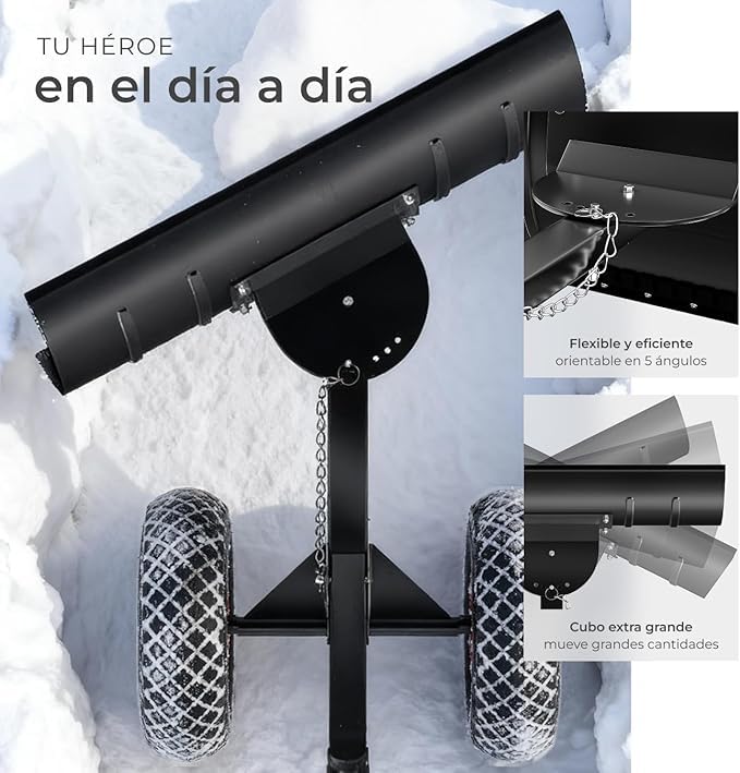 Spazzaneve Manuale con Ruote e Costruzione Metallica Resistente - Manico Regolabile per la Rimozione Facile della Neige su Viali di Accesso, Giardini, Prati e Sentieri - Disegno Ergonomico per Uso Dom