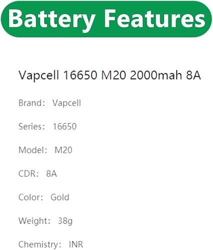 Miniatura 2 de OooSure INR16650 7.2Wh 3.7V 8A 2000mAh Baterías recargables (paquete de 2) M20