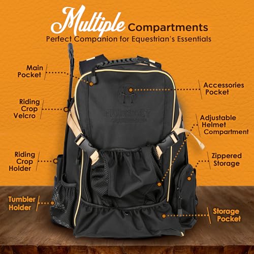 Huntley Equestrian Deluxe Heavy Duty Nylon Exterior Storage Fabric Backpack Adjustable Shoulder Straps - Black