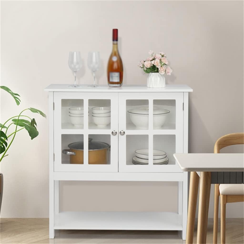 MDF CNC Painted Sideboard Transparent Double Door Double Internal Compartment with Bottom Storage Shelf