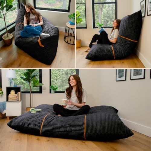 Image of Big Joe Turnabout 3-in-1 Convertible Bean Bag Chair, Black Licorice