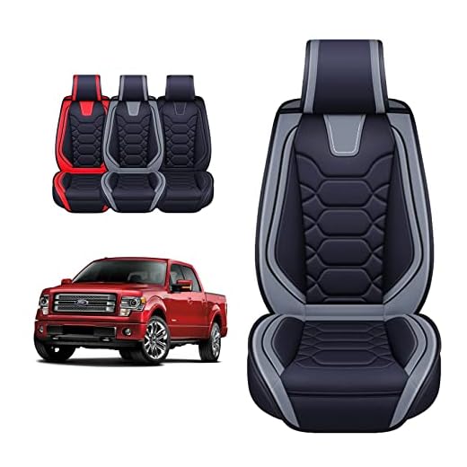 OASIS AUTO Tailor Fit Seat Covers Compatible with 2009-2022 Ford F-150 F150 F-250 F250 F350 F350 (FF-04 Front, Black&Gray)