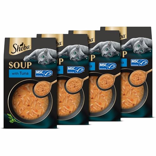 Image of Sheba Soup with Tuna Adult Wet Cat Food, 160g (4 x 40g), Finely Sliced Pieces of Tuna in Smooth, Silky and Velvety Broth (Pack of 4)