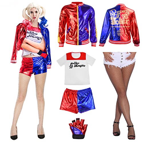 Hereneer Disfraz de Harley Quinn para Mujer, Disfraz de Harley Quinn para Chicas con Camiseta,...