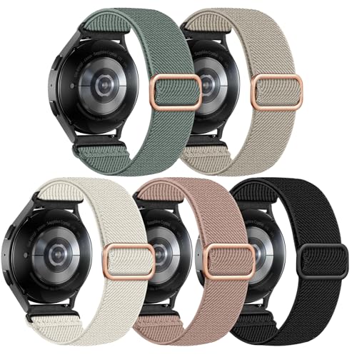 Lerobo 5 Pack Stretchy Bands Compatible with Samsung Galaxy Watch 7 6 5 4 FE Band 40mm 44mm 45mm/Watch 6 4 Classic 4 42mm 46mm 43mm 47mm/Active 2,20mm Soft Nylon Solo Loop Band Elastic Strap