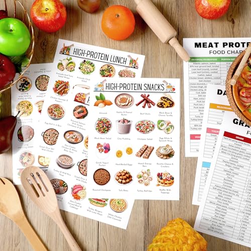 Image of Sinload 12 Pcs High Protein Food List Posters Protein Meal Plan and Grocery List Rich Protein Food List for Kitchen Wall Daily Decor