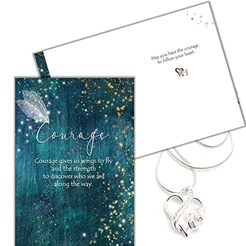 Smiling Wisdom - Courage Gives You Wings To Fly - Follow Your Heart Greeting Card Gift Set - Heart Pendant w/ CZ Necklace for Grad, Granddaughter, Daughter, Teenage Girl, Woman, Graduation - 925 Silver
