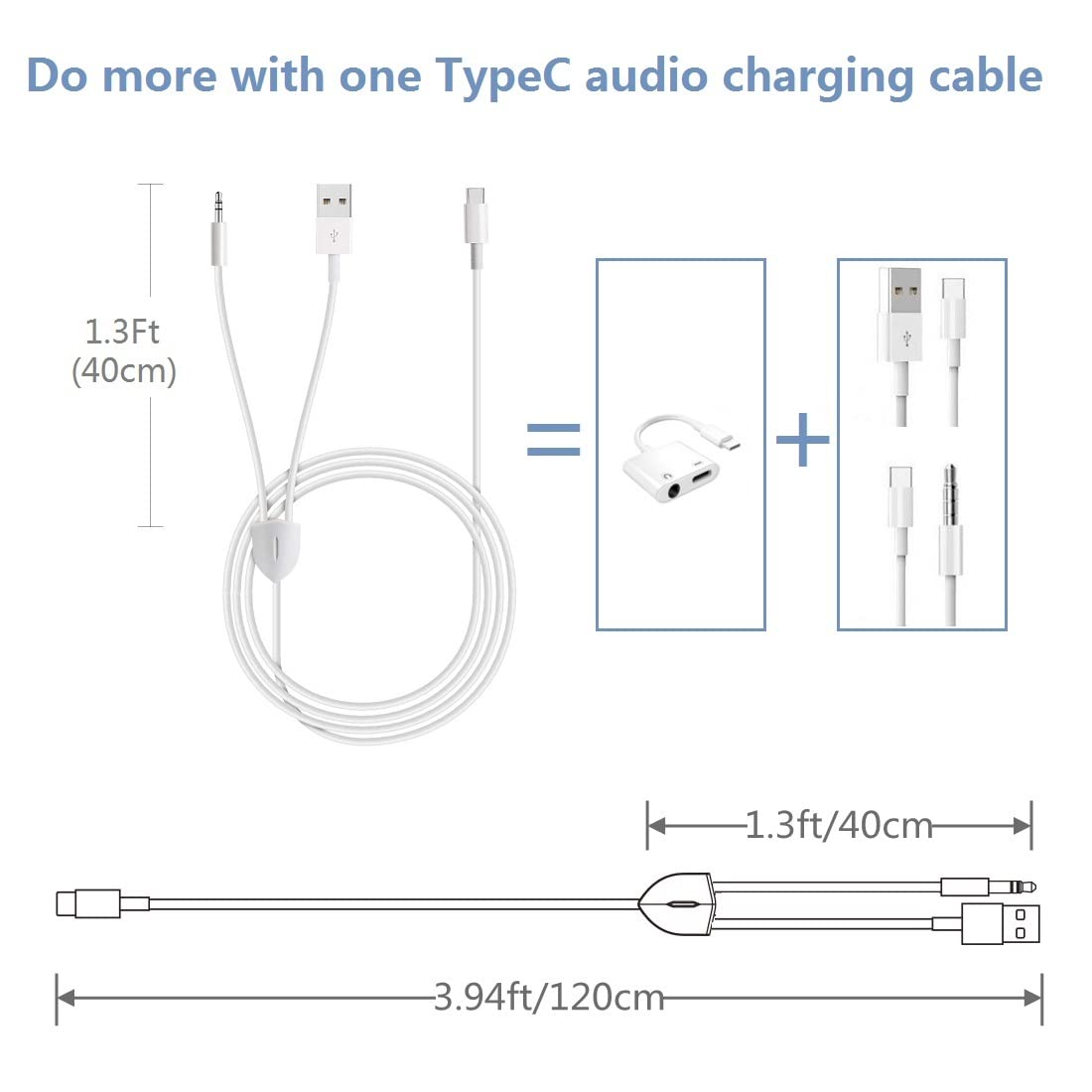 2-in-1 Typ C auf 3,5 mm Audiokabel, kompatibel mit Google Pixel 4/4XL, Samsung Galaxy S20/S20 und anderen Smartphones mit ...