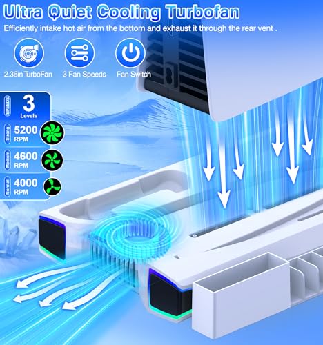 Aifasterfly Cooling Station For Ps5 / Ps5 Slim Console, 3-Level Fan & Rgb Led For Ps5/ 2023 Ps5 Slim Cooling Stand, With Controller Charger For Playstation 5 thumb #2