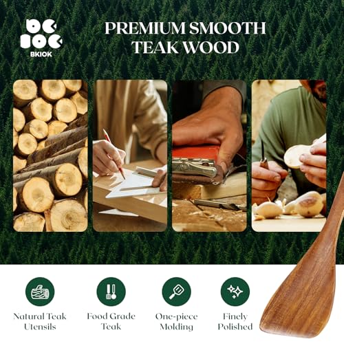 Image of Wooden Spatula for Cooking, Handmade Wooden Kitchen Utensil, Teak Wooden Turner Flat Frying Spatula for Nonstick Cookware (Spatula-Flat)