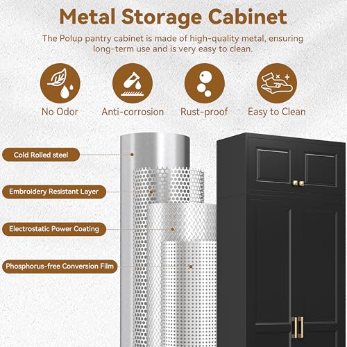 Image of Polup Kitchen Pantry Cabinet, 86 Inch Tall Metal Storage Cabinet, Large Pantry cabinets with Doors and Shelves, Black Storage Cabinets for Garage, Living, Dining, Office, Bathroom, Assembly Required