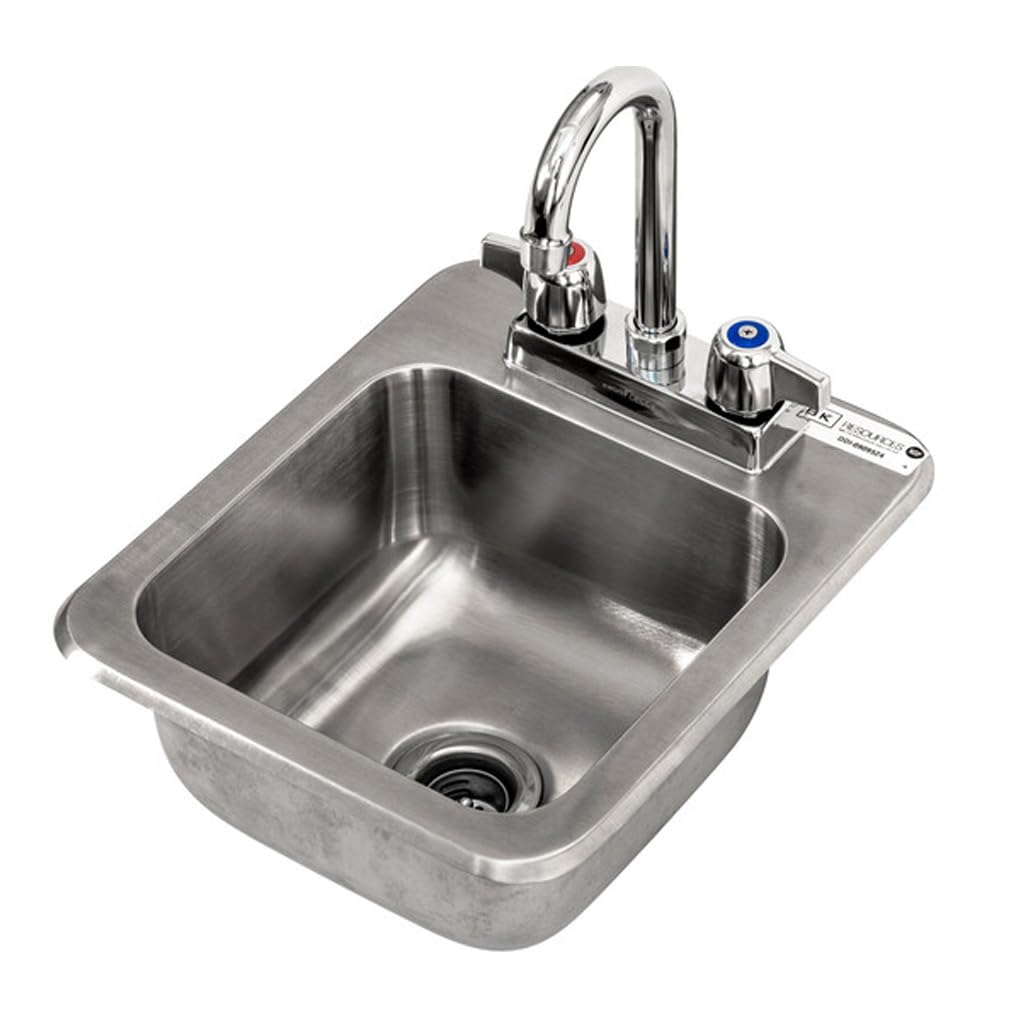 BK Resources NSF Commercial One Compartment Drop in Sink with Faucet – 9x9x5 inches, Stainless Steel, Silver, Model DDI-0909524-P-G